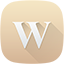 Icon des Wiki Moduls im HumHub Marketplace mit einem großen W auf beige-braunem Hintergrund.