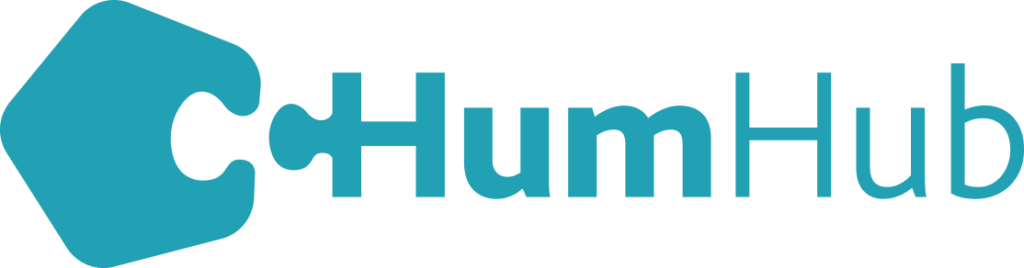 HumHub Logo mit Puzzle Teil Links vor dem Logo positioniert, das mit dem ersten H in HumHub zusammenpasst.