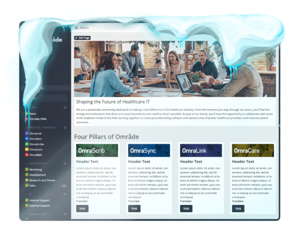 Screenshot einer HumHub Professional Edition Software mit Schneewehen und Eiszapfen im Stil der HumHub Winteredition.